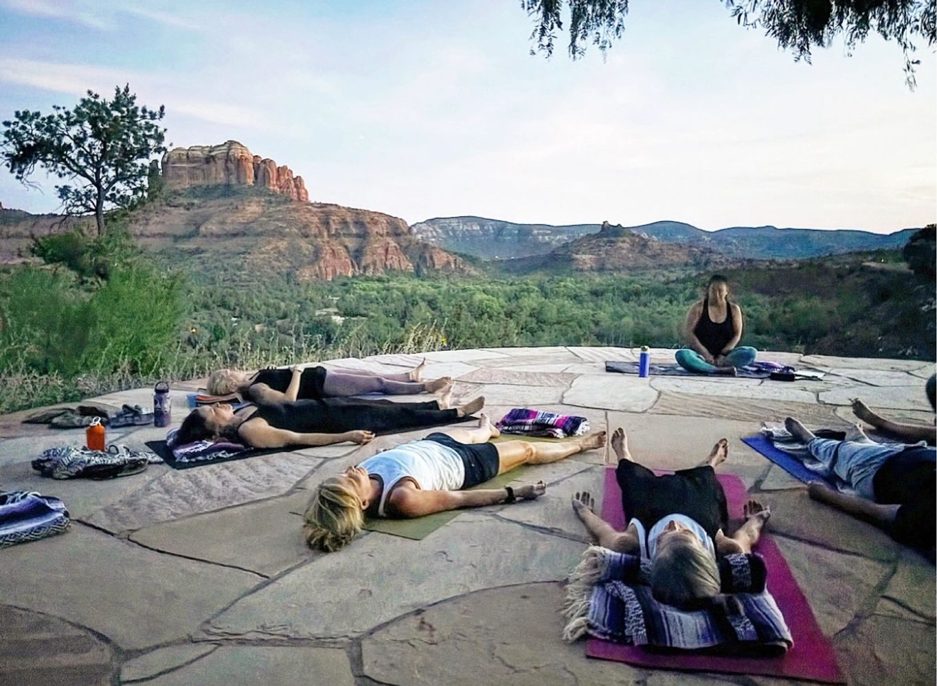 Diana Espero guiding a group of Feel Free Yoga and Wellness members in Yoga Nidra in Sedona, AZ