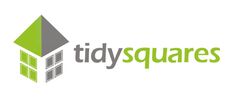 Logo featuring a green and gray house with the text 'tidysquares'.