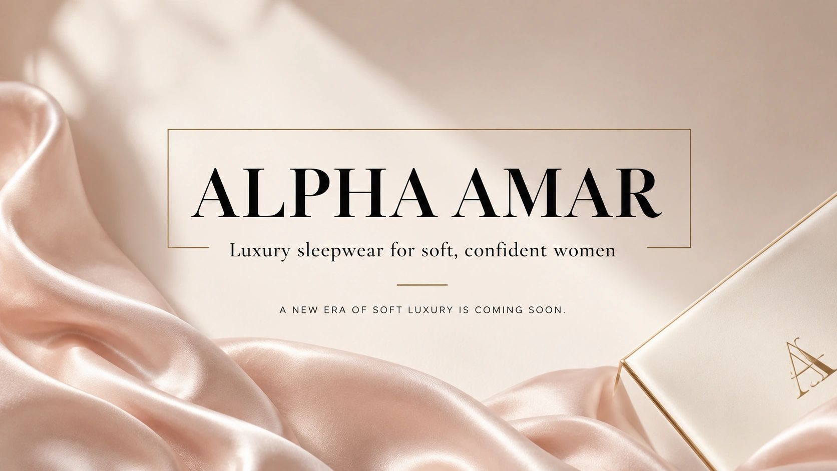 Elegant branding for Alpha Amar luxury sleepwear with soft satin fabric.