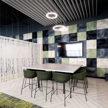 furniture, tables, workstation, acoustics, chairs commercial interior Brisbane decoration, artwork 