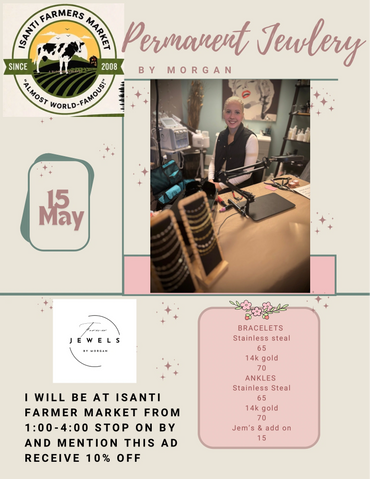 Advertisement for permanent jewelry booth at Isanti Farmers Market on May 15.