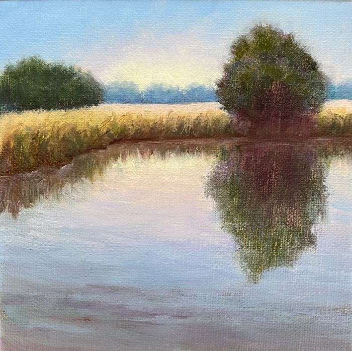 Reflecting a New Day. Oil on linen panel. 4" x 4". 