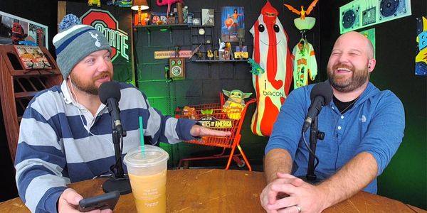 Jason and Dan Owings joking and laughing on the Lauer Road Radio Comedy Podcast