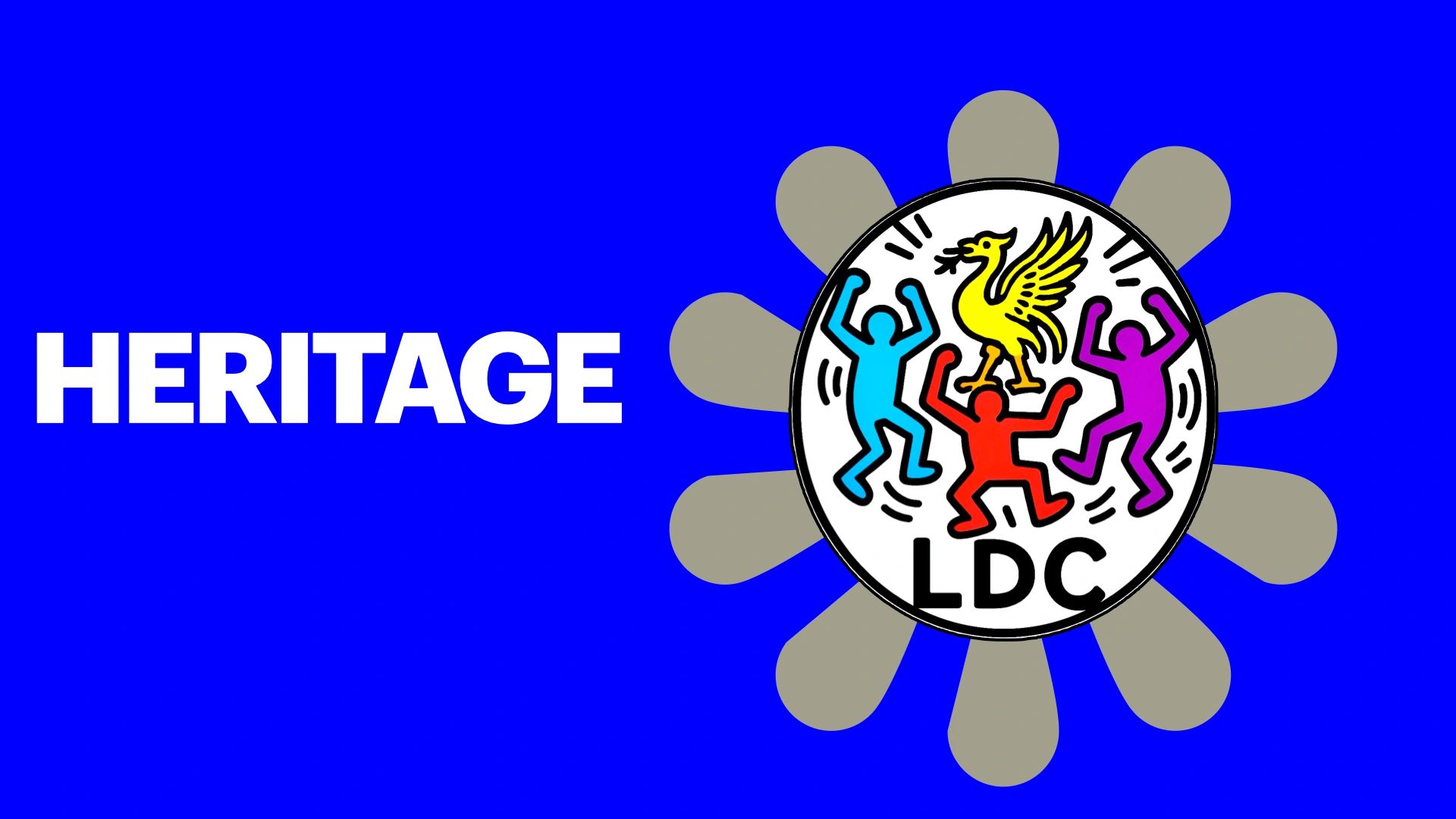 Colorful heritage logo with dancing figures and a yellow bird.