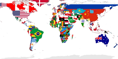 Outline map with flags of the world