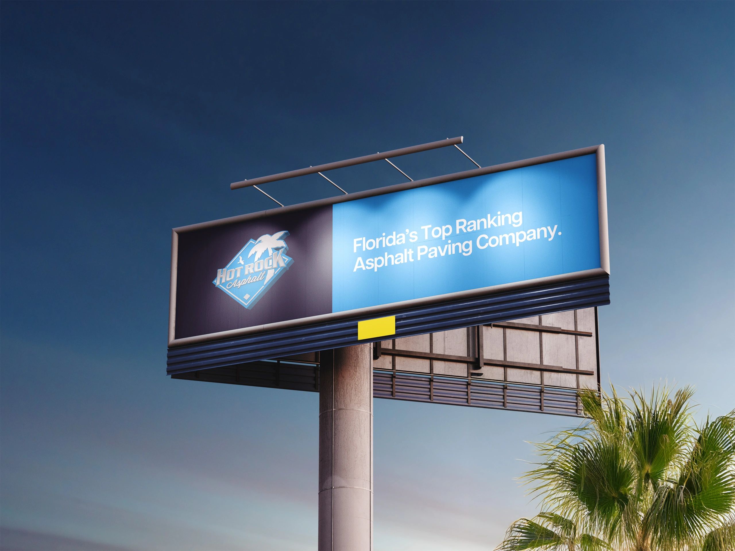Billboard advertising Florida's top asphalt paving company, Hot Rock Asphalt.