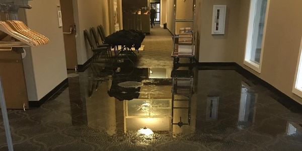 Water damage recovery from flooding due to burst pipes in a commercial business.