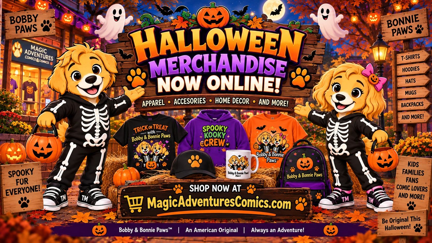 Halloween merchandise featuring Bobby &amp; Bonnie Paws now online.
