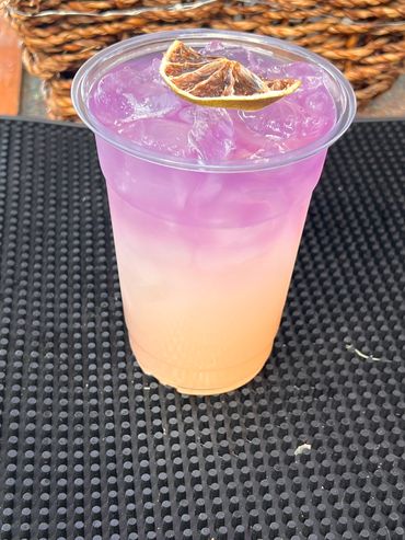 Lavender lemonade with fresh house made lavender syrup and fresh lemon juice. mixed together and lay