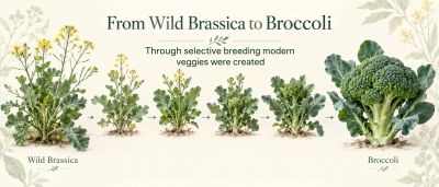 The evolution of broccoli from wild brassica through selective breeding.