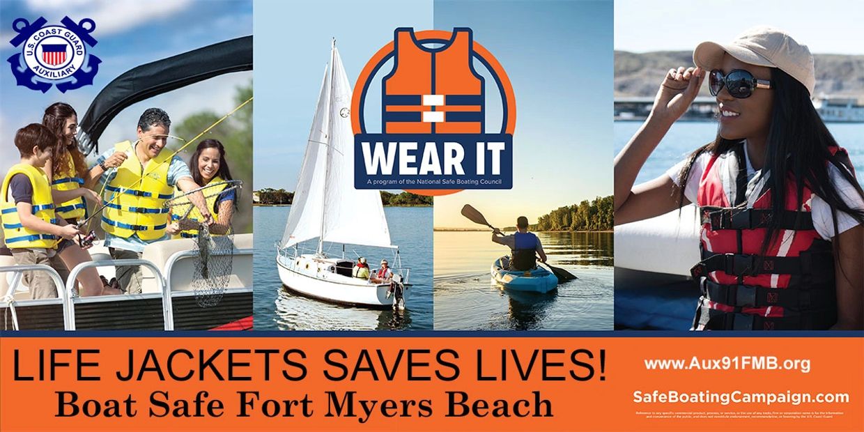People enjoying boating safely with life jackets on, promoting water safety.