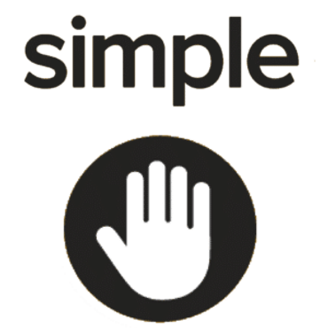 A minimalist logo with the word 'simple' and a hand symbol below.
