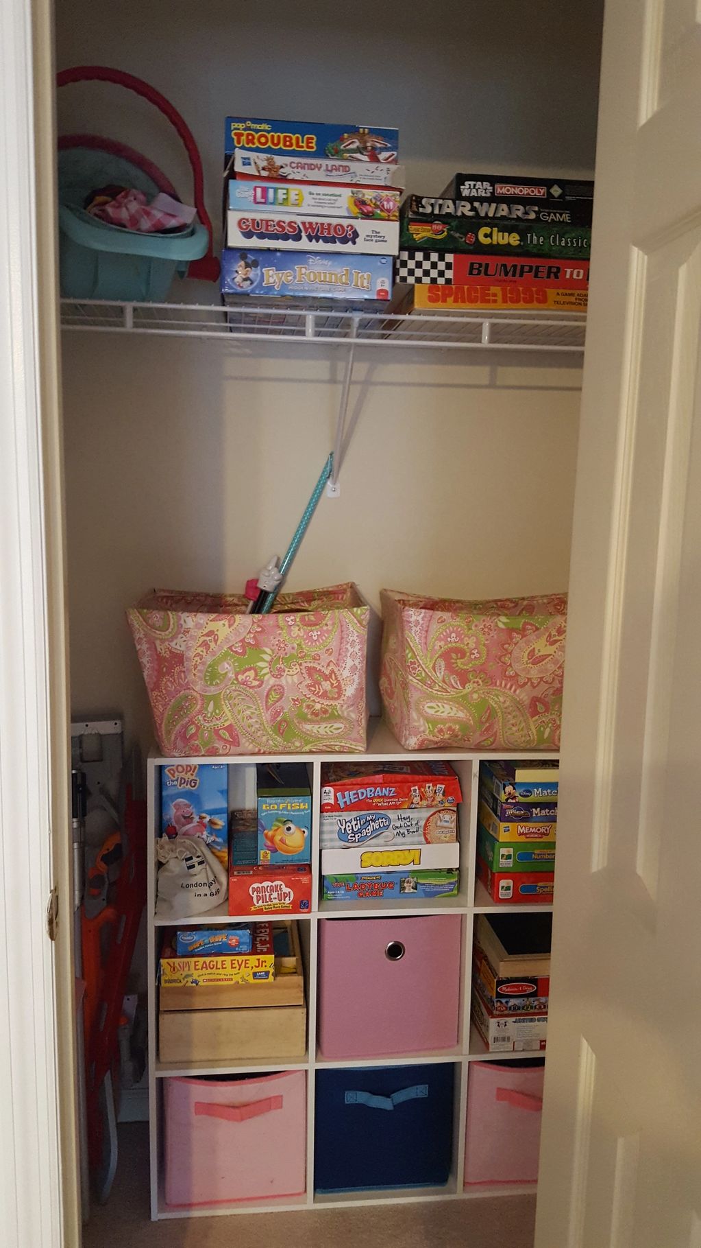 re-purposing items found in playroom for optimal function and professional organization
