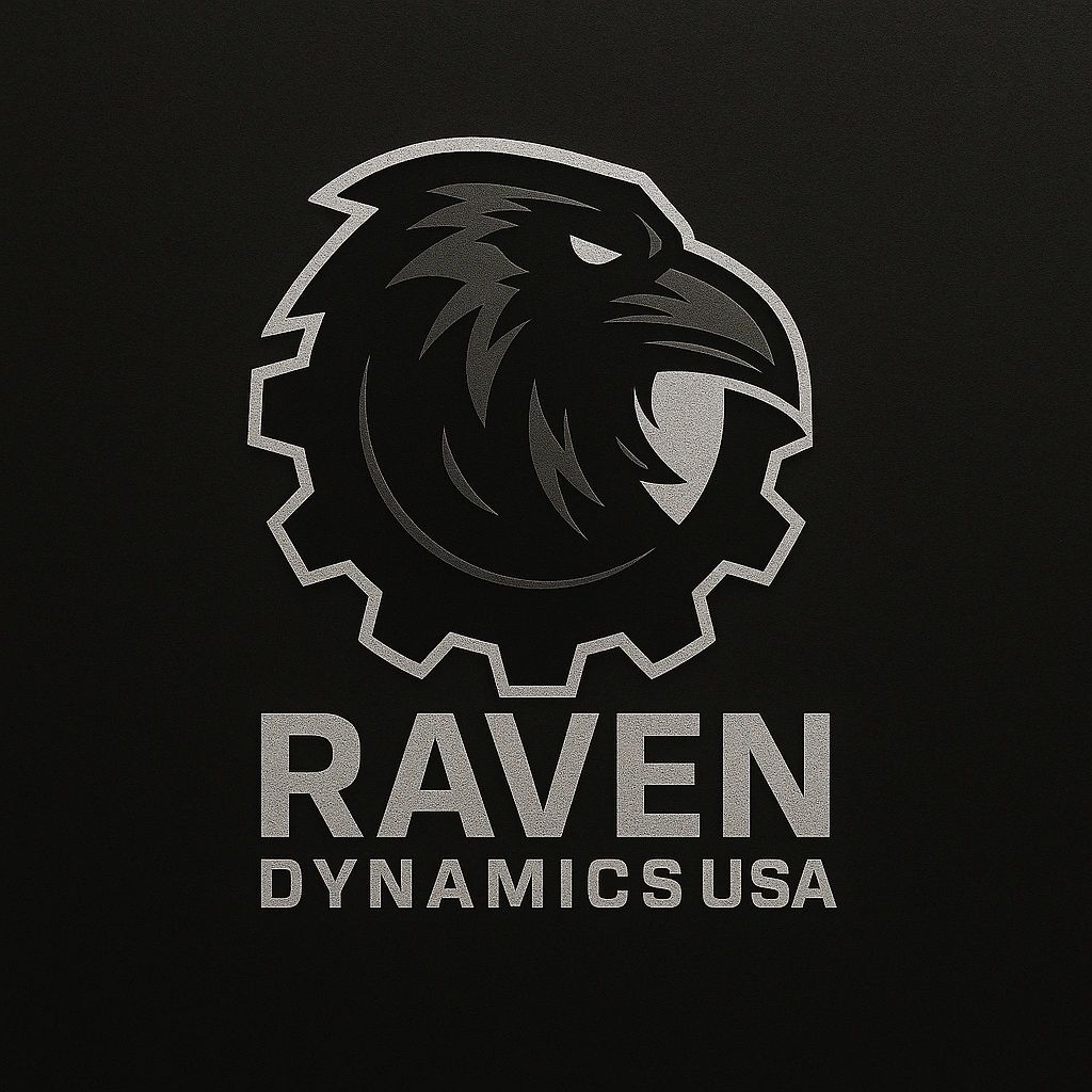 Logo of Raven Dynamics USA featuring a stylized raven inside a gear shape.