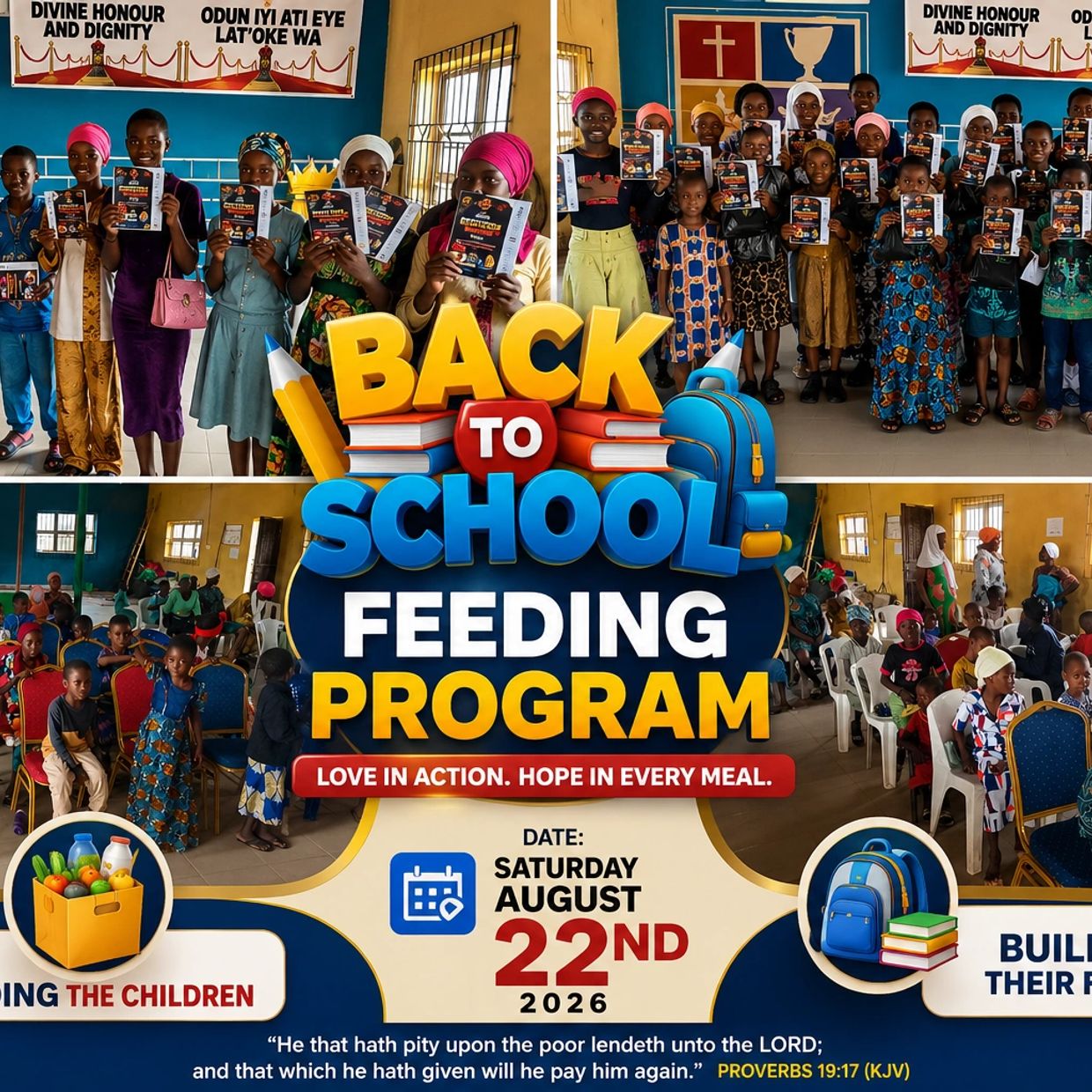 Back to School feeding program for children on August 22, 2026.