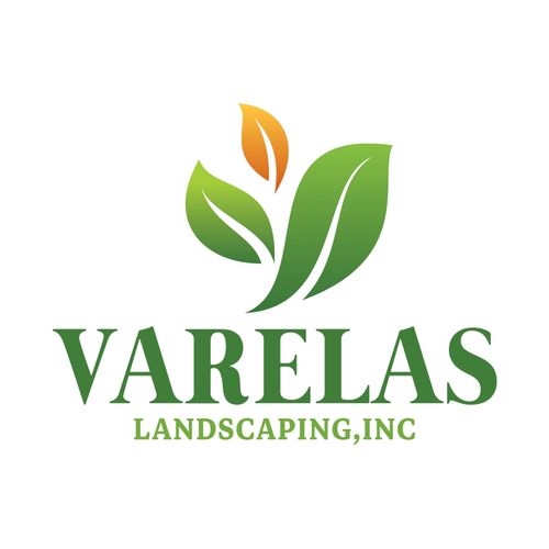 Logo of VARELAS Landscaping, Inc. featuring green and orange leaves.