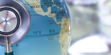 Stethoscope on a globe near Mexico.
