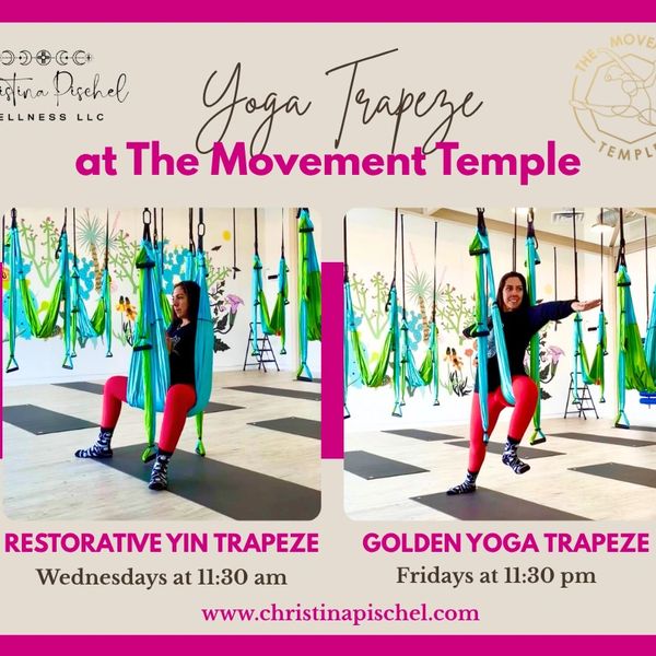 Yoga trapeze classes at The Movement Temple offering Restorative Yin and Golden Yoga sessions.