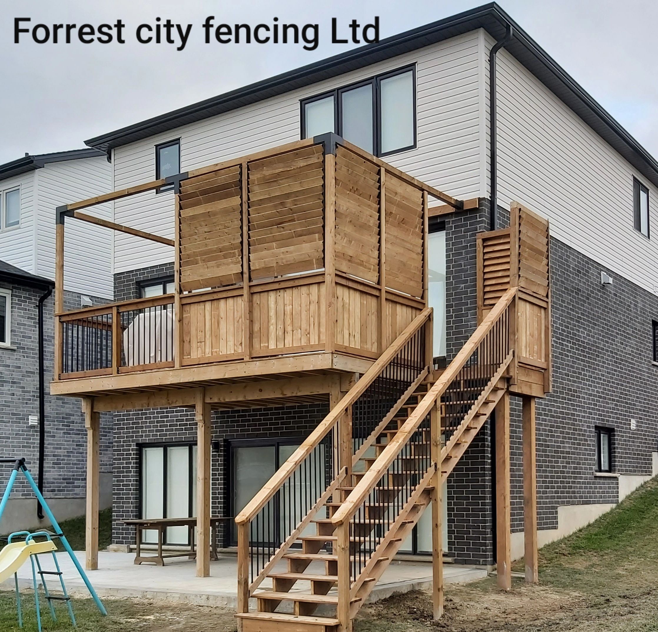 Another view of deck with privacy blinds in corner, London Ontario