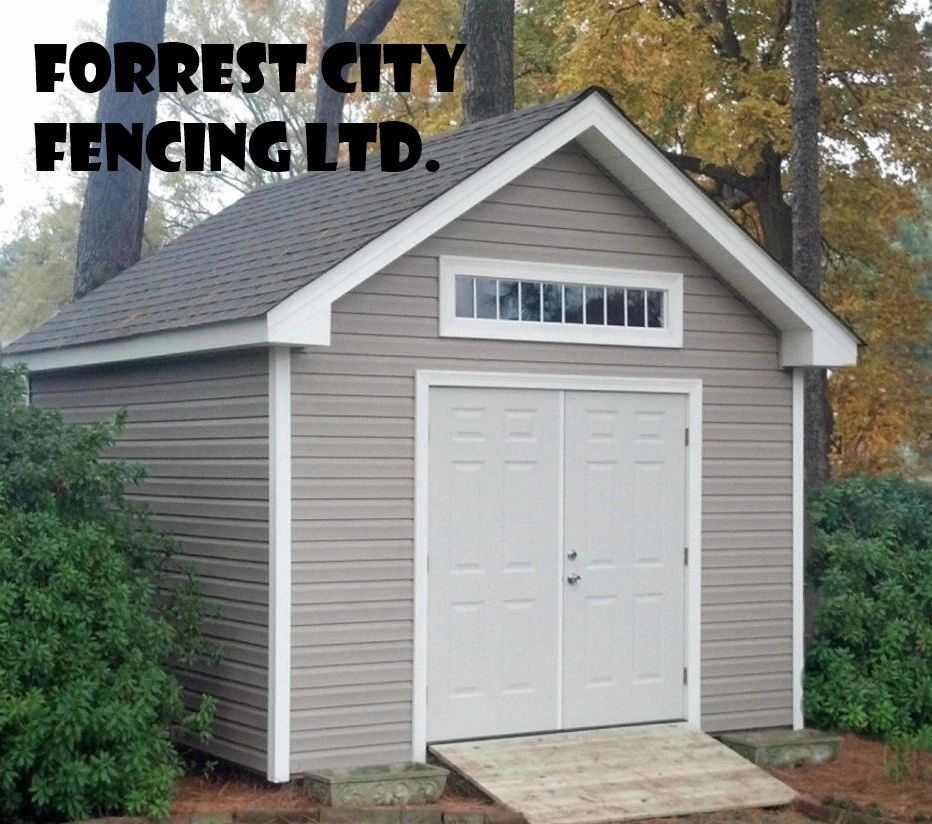 Siding shed with shingled roof and double doors, London Ontario