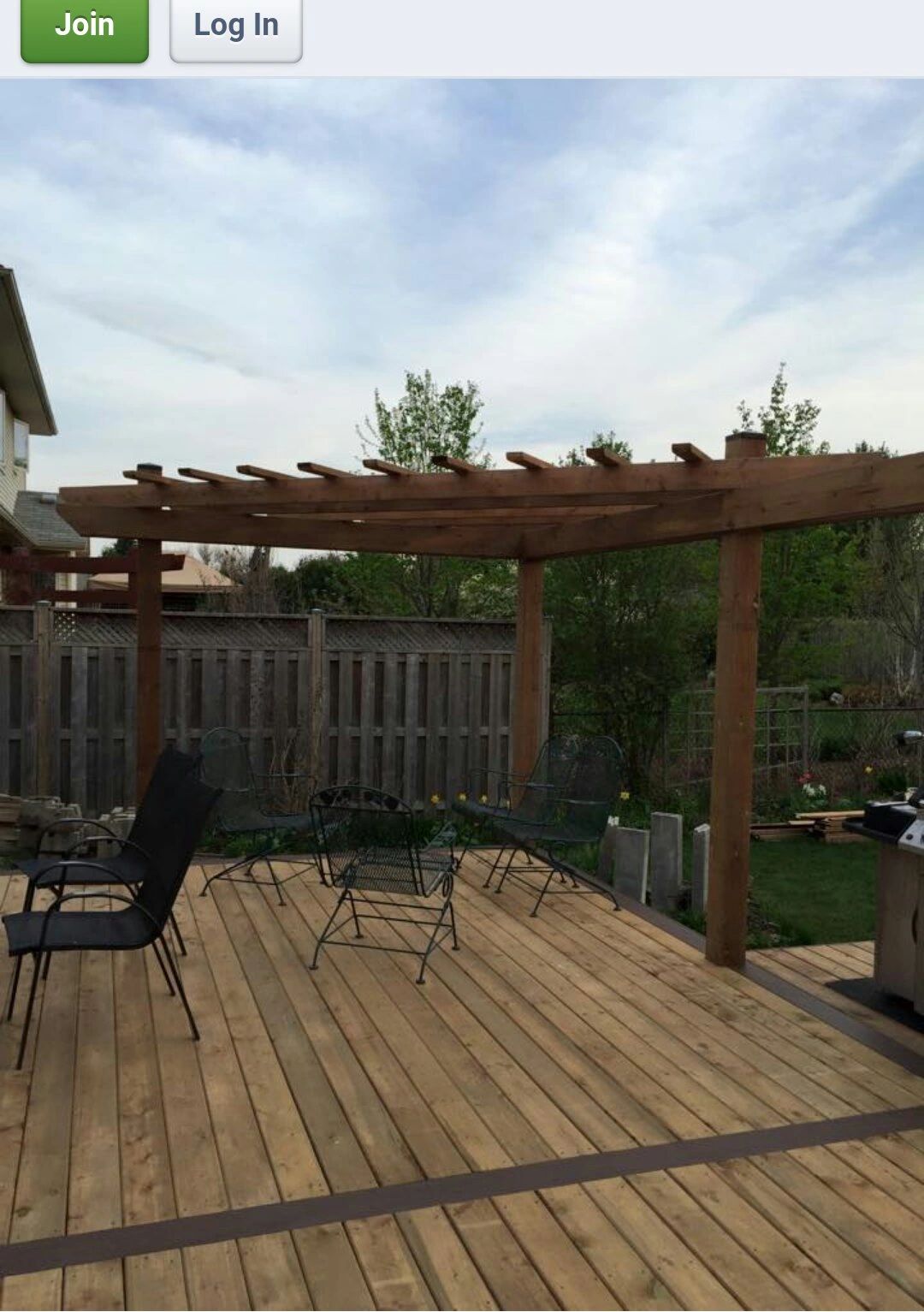 Pressure treated deck with trex borders and corner pergola, London Ontario