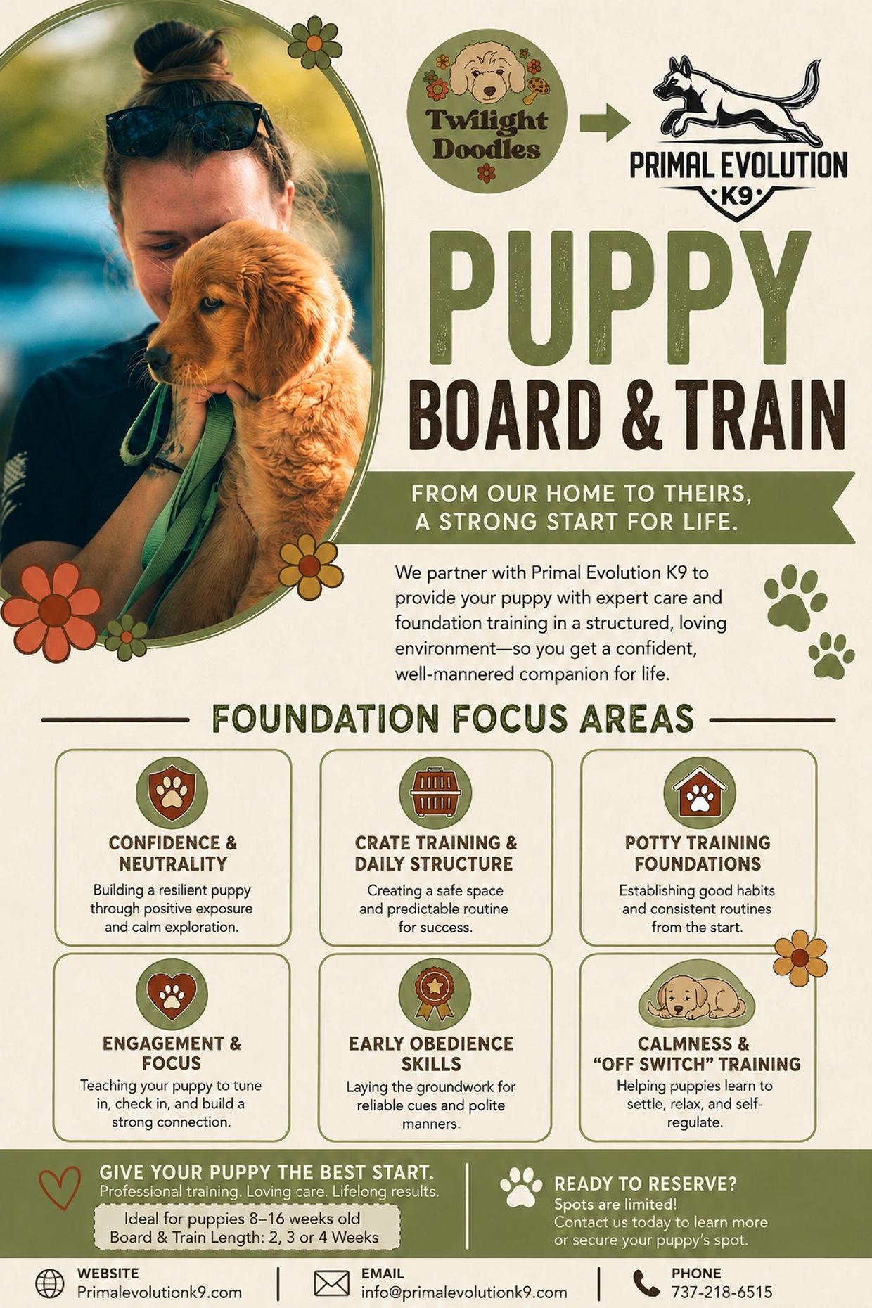 Goldendoodle Puppy Board and Train Program at Twilight Doodles and Primal Evolution K9