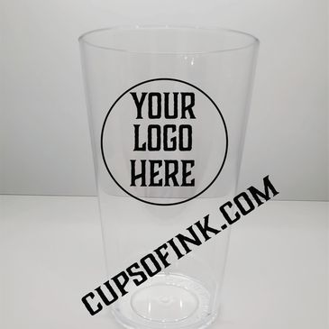 24 oz pint glass with the generic "your logo here" used for reference for your idea on the product. 