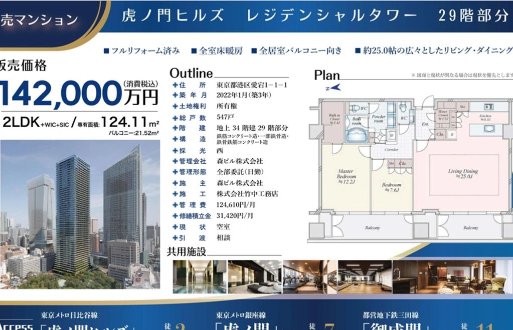 虎ノ門ヒルズ　売物件１４億２０００万円