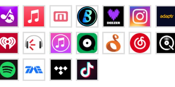 Collection of various music and audio streaming service logos.