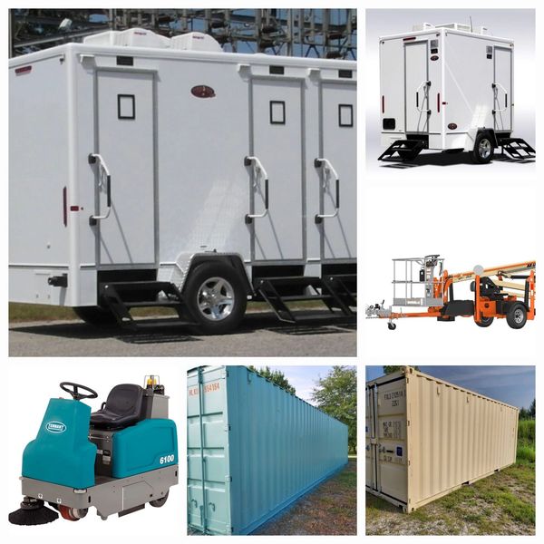 storage containers, portable restrooms, floor care equipment