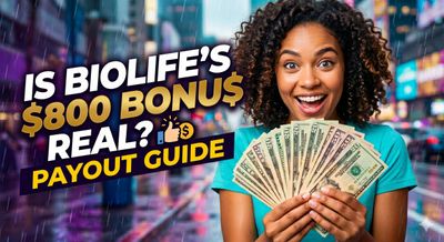 female holding $800 cash from BioLife Plasma