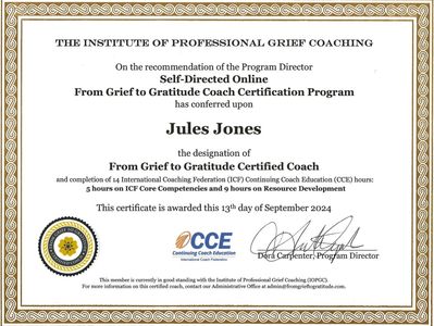 Certificate from The Institute of Professional Grief Coaching