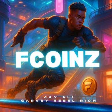 Futuristischer Laufszene mit neonbeleuchtetem Hintergrund und Schriftzug FCOINZ.
