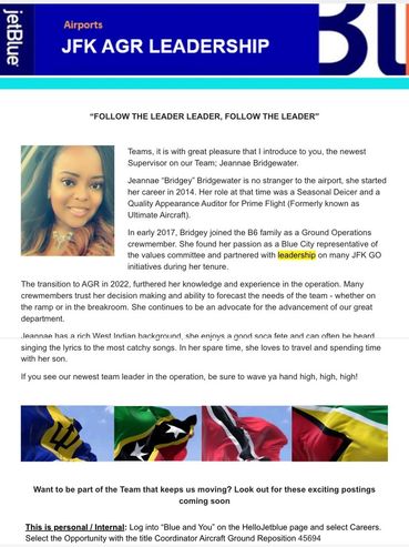 Introduction of Jeannee Bridgewater as newest JFK AGR leader.
