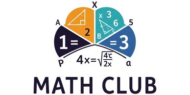 Colorful Math Club logo with geometric and algebraic symbols.