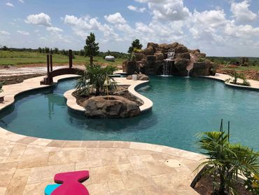 Concrete rock waterfall and slide.