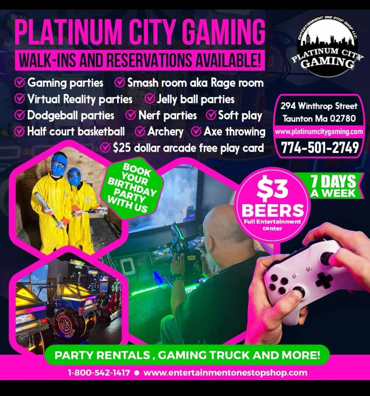 Full Entertainment Center
includes:
✅ Smash Room
✅ Pool
✅ Full Bar
✅ Arcades



