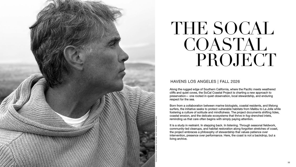 Black and white profile of a man next to SoCal Coastal Project text.