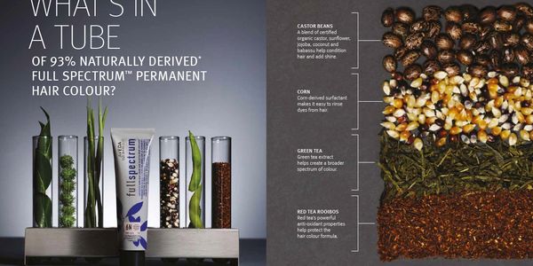 What’s in tube? Aveda hair colour 93% naturally derived with caster beans, corn and green tea.