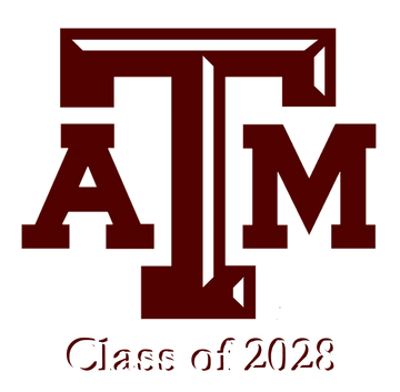Texas A&M University Class of 2028 logo in maroon.