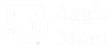 White Block ATM with Aggie Mom sticker decal