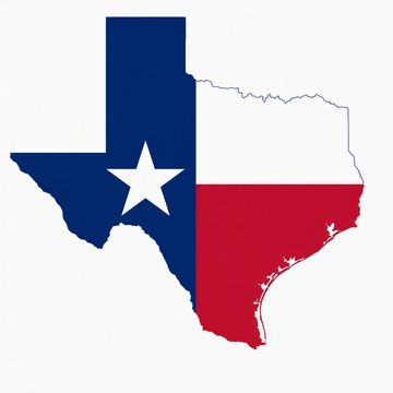 State of Texas ouline with Texas Flag inside.  