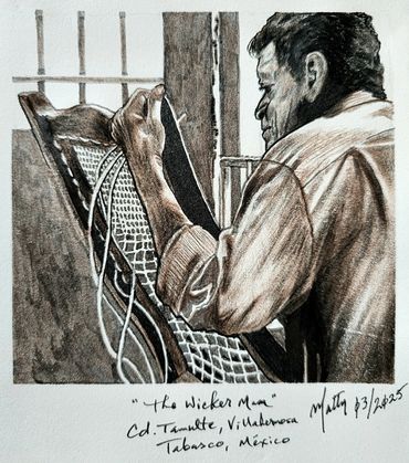 Man building a wicker chair