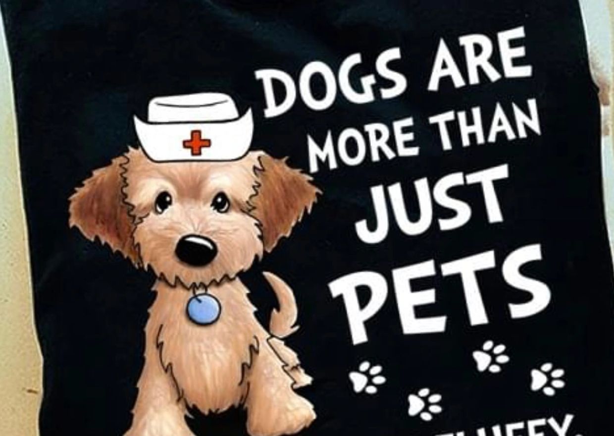 Cute dog illustration with the phrase "Dogs are more than just pets."