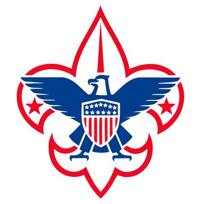 American eagle emblem with stars and stripes inside a fleur-de-lis.