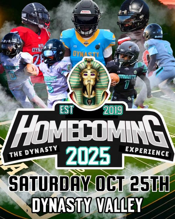 Promo for Dynasty Homecoming 2025 football event on October 25th.