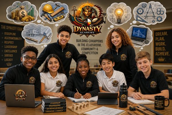 Diverse students collaborate with Dynasty Academy, showcasing leadership and innovation.