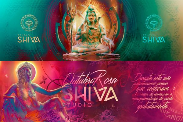 Digital artwork featuring Lord Shiva and a breast cancer awareness message.