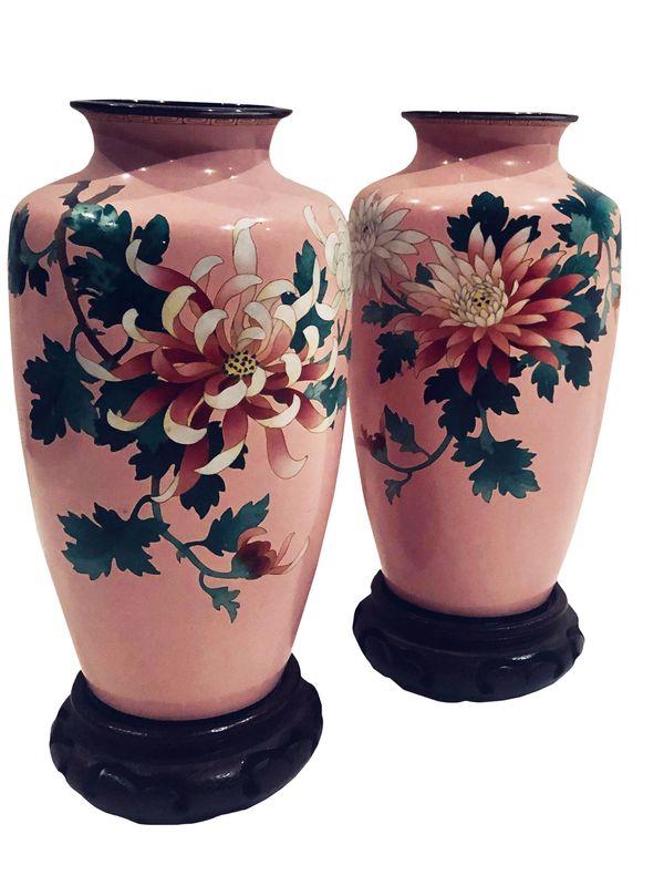 Antique Japanese Cloisonné On Silver Vases 