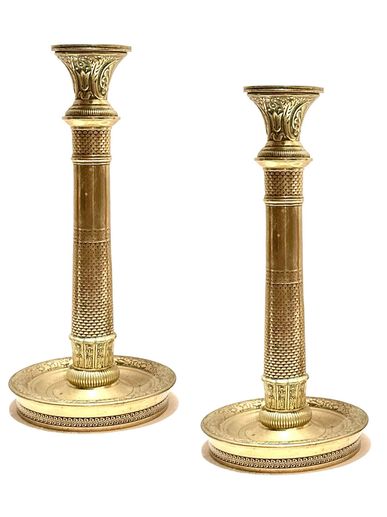 An attractive pair of French Empire style bronze candlesticks - Antiques  from France